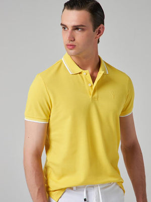 Twn Slim Fit Yellow Plain Knit 100% Cotton Polo T-Shirt-D'S DAMAT ONLINE