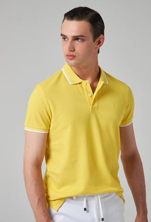Twn Slim Fit Yellow Plain Knit 100% Cotton Polo T-Shirt-D'S DAMAT ONLINE