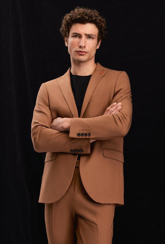 Twn Slim Fit Camel Dobby Suit-D'S DAMAT ONLINE