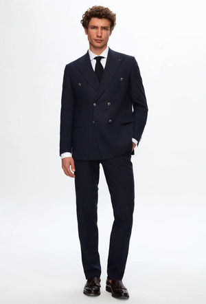 Ds Damat Regular Fit Navy Blue Striped Double Breasted Suit-D'S DAMAT ONLINE