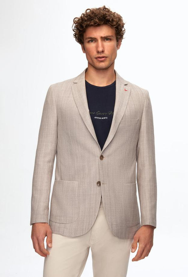 Ds Damat Slim Fit Gray Printed Fabric Jacket-D'S DAMAT ONLINE