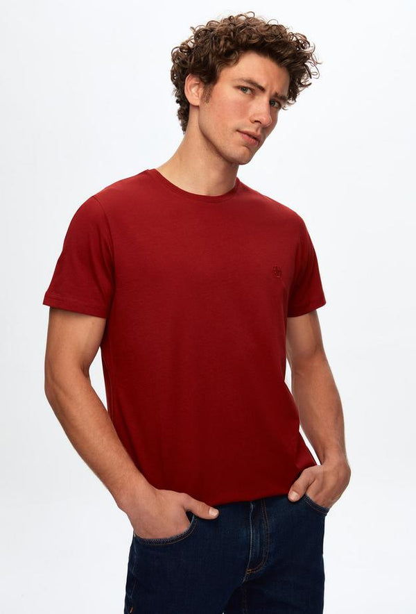 Ds Damat Regular Fit Burgundy Plain Knitted T-shirt-D'S DAMAT ONLINE