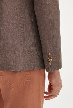 Ds Damat Slim Fit Burgundy Plain Linen Blend Fabric Jacket