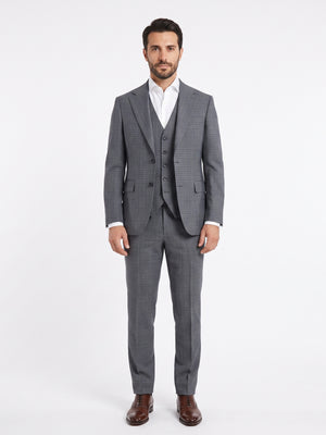 D'S Damat Wool Blend 3-Piece Suit with Vest Formal Men's Suit