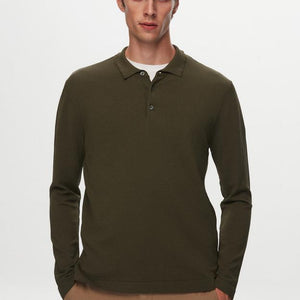 Twn Slim Fit Khaki Plain Knit Cotton Blend Knitwear Sweater-D'S DAMAT ONLINE