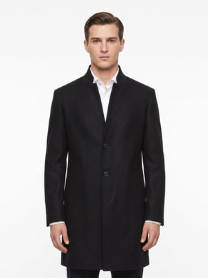 TWN Men's Slim Fit Viscose Blend Formal Coat with Stand-Up Collar
