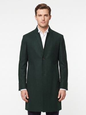 TWN Men's Slim Fit Viscose Blend Formal Coat with Stand-Up Collar