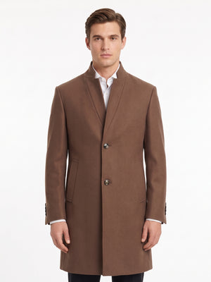 TWN Men's Slim Fit Viscose Blend Formal Coat with Stand-Up Collar