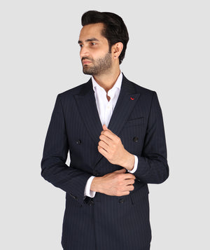 DS Damat Striped Navy Blue Slim Fit Suit-D'S DAMAT ONLINE