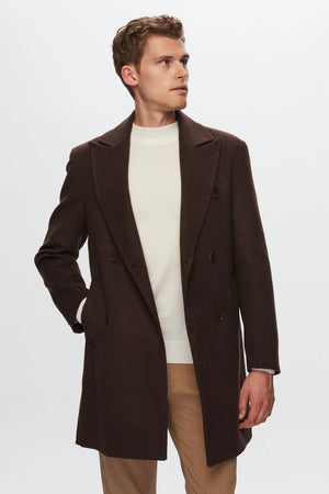 D'S Damat Men's Regular Fit Double-Breasted Wool Blend Coat
