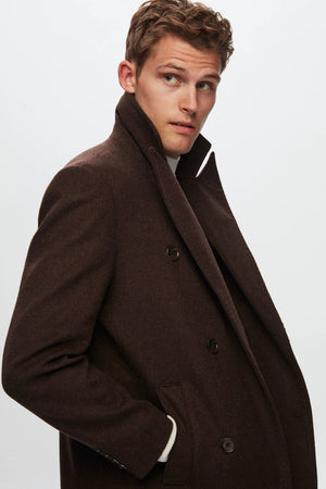 D'S Damat Men's Regular Fit Double-Breasted Wool Blend Coat