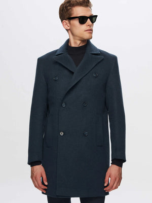 D'S Damat Men's Regular Fit Double-Breasted Wool Blend Coat