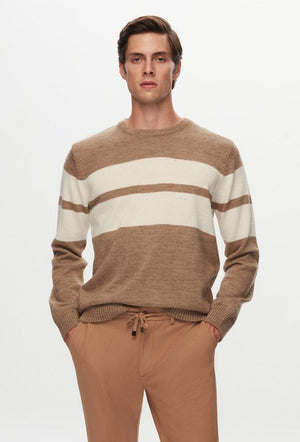 Ds Damat Regular Fit Brown Ringel Knitted Knitwear Sweater-D'S DAMAT ONLINE