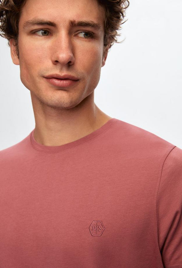 Ds Damat Regular Fit Rose Dried Plain Knitted T-shirt-D'S DAMAT ONLINE