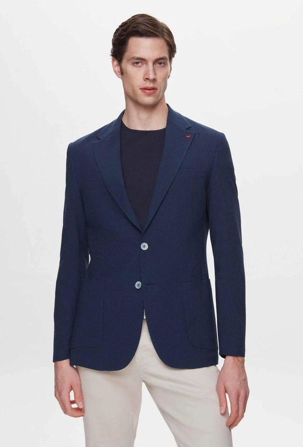 Ds Damat Slim Fit Navy Blue Dobby Fabric Jacket-D'S DAMAT ONLINE