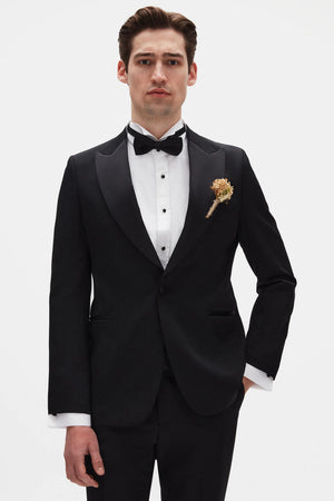 Twn Slim Fit Black Crepe Pattern Tuxedo Suit