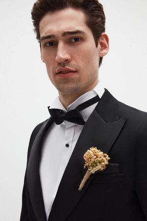 Twn Slim Fit Black Crepe Pattern Tuxedo Suit