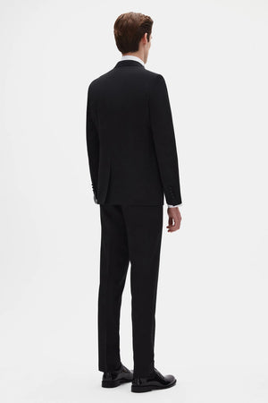 Twn Slim Fit Black Crepe Pattern Tuxedo Suit