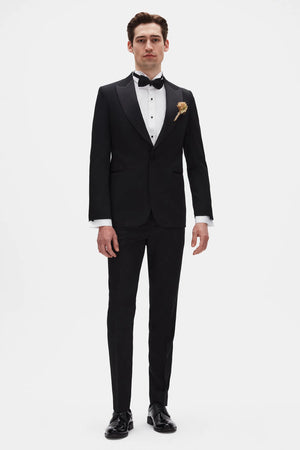 Twn Slim Fit Black Crepe Pattern Tuxedo Suit
