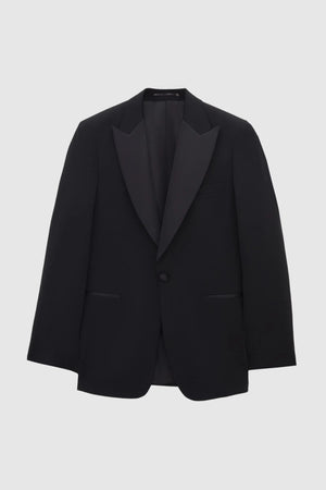 Twn Slim Fit Black Crepe Pattern Tuxedo Suit
