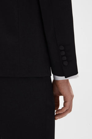 Twn Slim Fit Black Crepe Pattern Tuxedo Suit