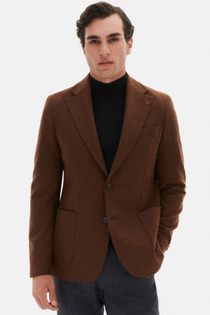 DS Damat Slim Fit Brown Diagonal Fabric Jacket