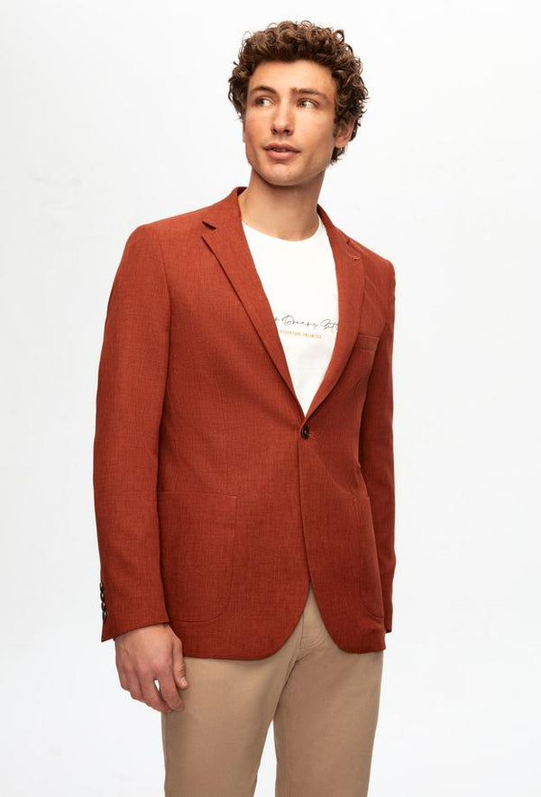 Twn Slim Fit Brown Dobby Fabric Jacket-D'S DAMAT ONLINE