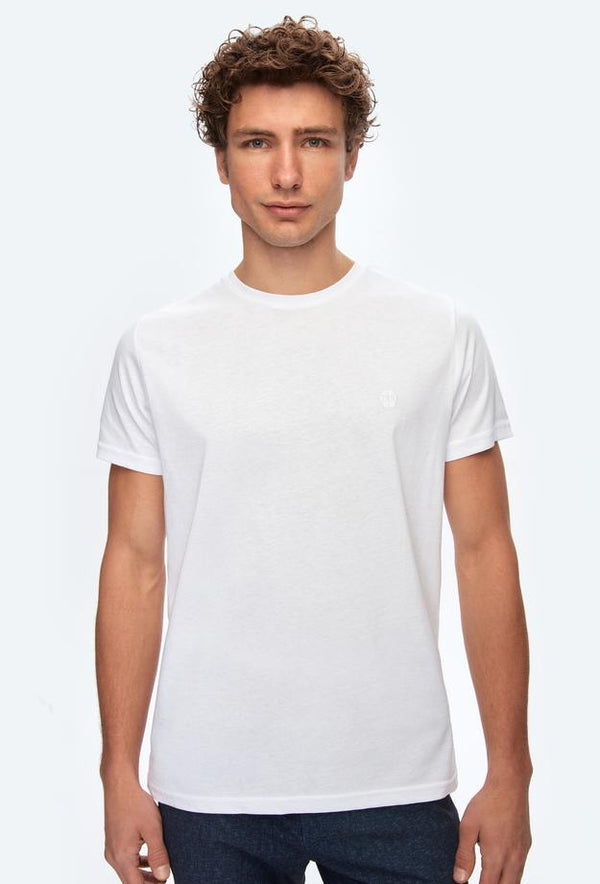 Ds Damat Regular Fit White Plain Knitted T-shirt-D'S DAMAT ONLINE