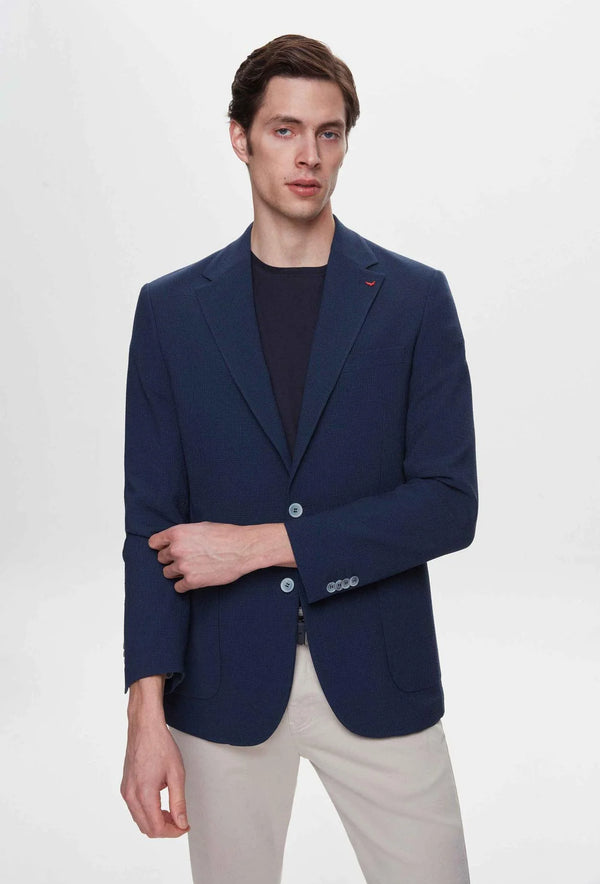 Ds Damat Slim Fit Navy Blue Dobby Fabric Jacket-D'S DAMAT ONLINE