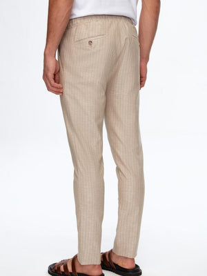 Ds Damat Slim Fit Beige Striped Jogger Trousers-D'S DAMAT ONLINE