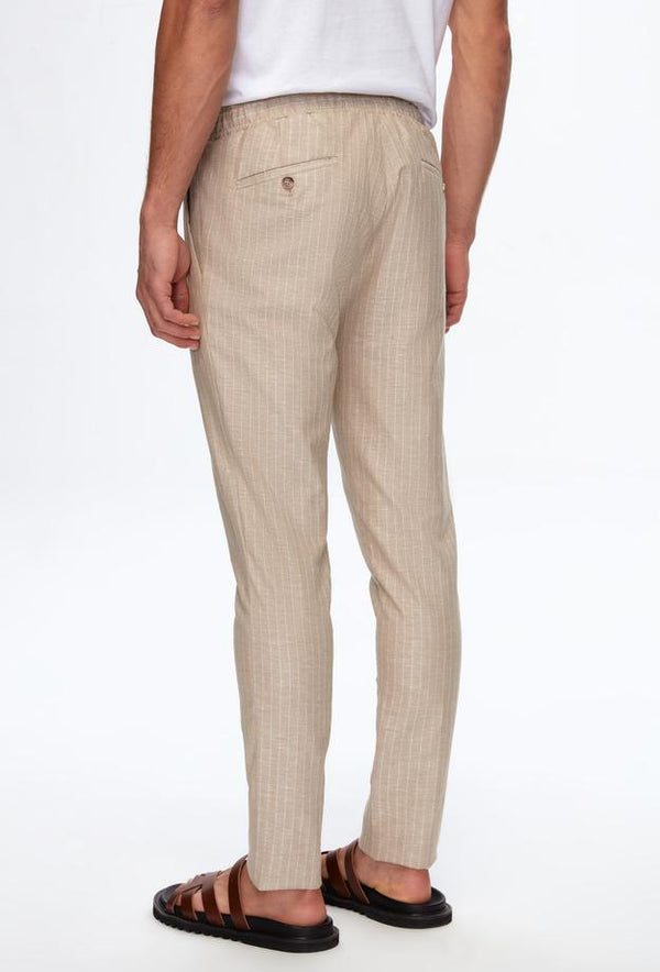 Ds Damat Slim Fit Beige Striped Jogger Trousers-D'S DAMAT ONLINE