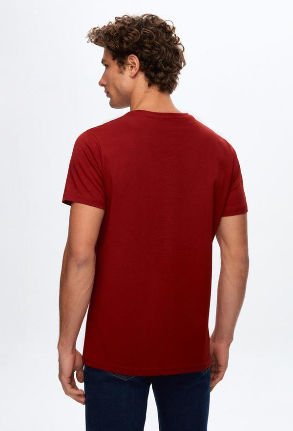 Ds Damat Regular Fit Burgundy Plain Knitted T-shirt-D'S DAMAT ONLINE