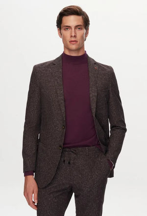 Ds Damat Slim Fit Brown Printed Wrinkle-Free Magic Suit-D'S DAMAT ONLINE