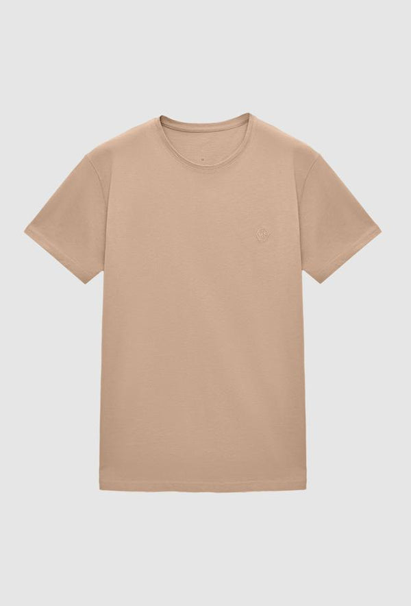 Ds Damat Regular Fit Beige Plain Knitted T-shirt-D'S DAMAT ONLINE