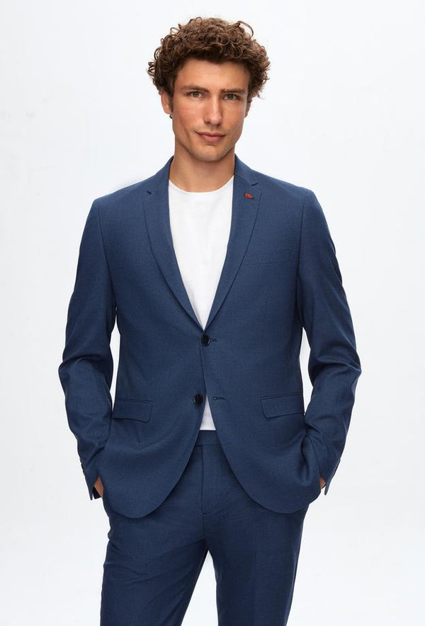 Twn Slim Fit Navy Blue Crow's Foot Suit-D'S DAMAT ONLINE