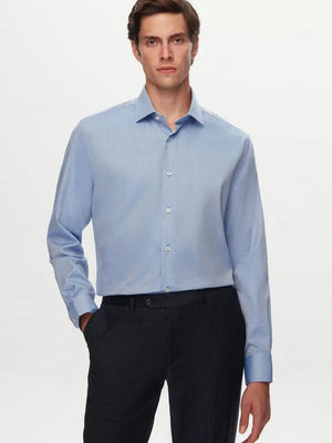 Ds Damat Regular Fit Blue Dobby Shirt-D'S DAMAT ONLINE