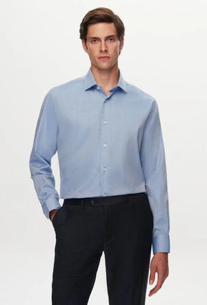 Ds Damat Regular Fit Blue Dobby Shirt-D'S DAMAT ONLINE