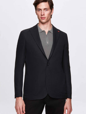 Twn Slim Fit Black Dobby Fabric Jacket