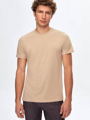 Ds Damat Regular Fit Beige Plain Knitted T-shirt-D'S DAMAT ONLINE