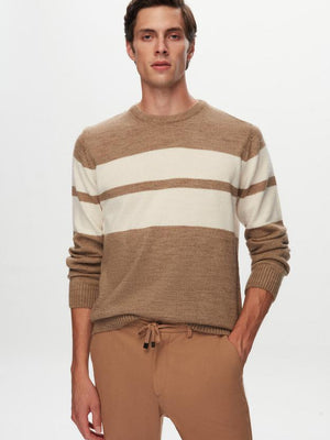 Ds Damat Regular Fit Brown Ringel Knitted Knitwear Sweater-D'S DAMAT ONLINE