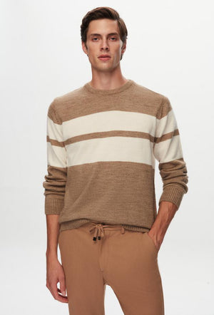 Ds Damat Regular Fit Brown Ringel Knitted Knitwear Sweater-D'S DAMAT ONLINE