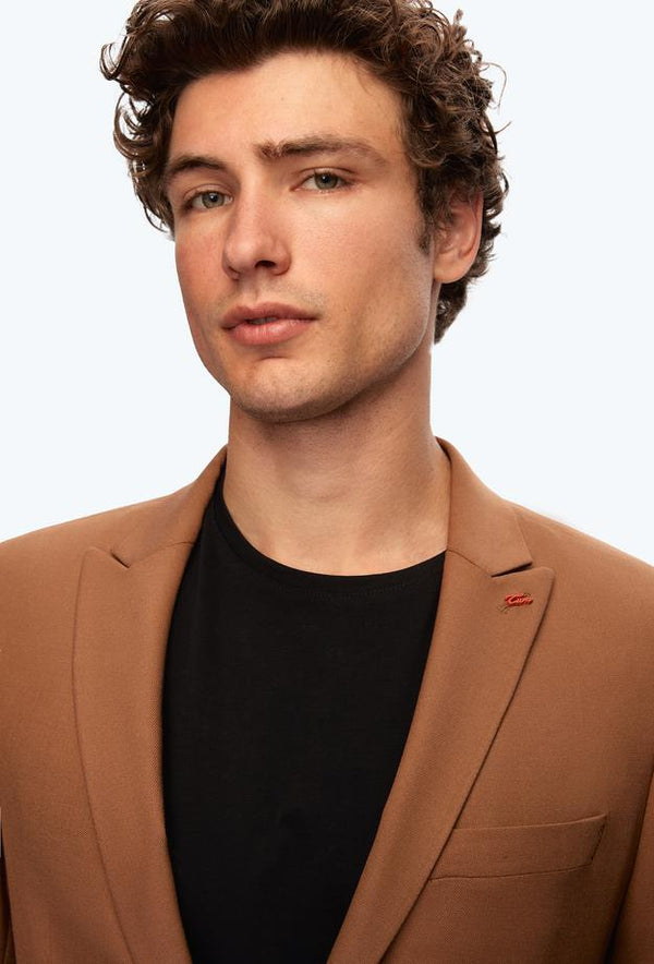 Twn Slim Fit Camel Dobby Suit-D'S DAMAT ONLINE