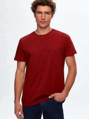 Ds Damat Regular Fit Burgundy Plain Knitted T-shirt-D'S DAMAT ONLINE