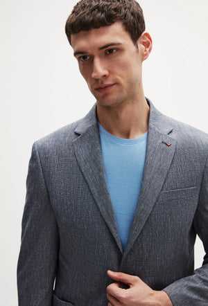 Ds Damat Slim Fit Navy Blue Plain Linen Blend Fabric Jacket