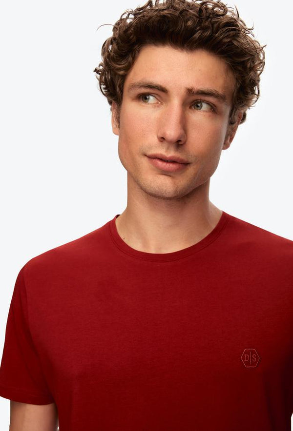 Ds Damat Regular Fit Burgundy Plain Knitted T-shirt-D'S DAMAT ONLINE