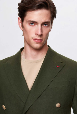 Ds Damat Regular Fit Khaki Plain 100% Linen Fabric Jacket