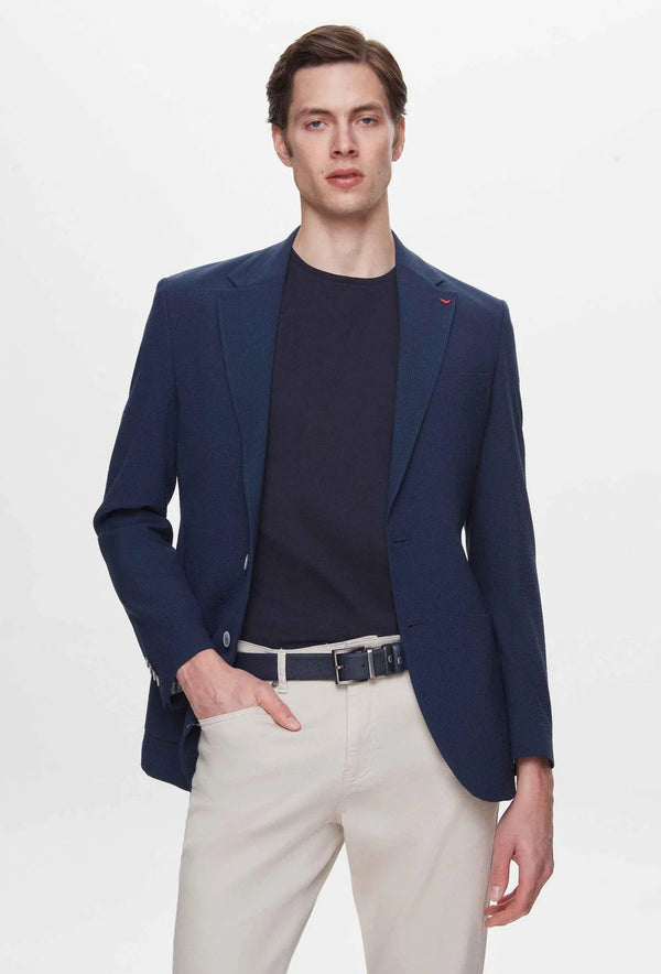 Ds Damat Slim Fit Navy Blue Dobby Fabric Jacket-D'S DAMAT ONLINE