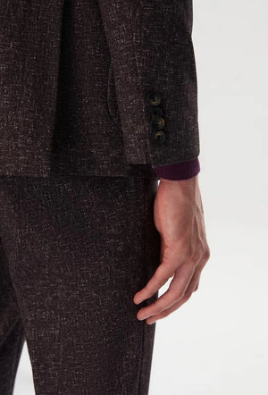 Ds Damat Slim Fit Brown Printed Wrinkle-Free Magic Suit-D'S DAMAT ONLINE