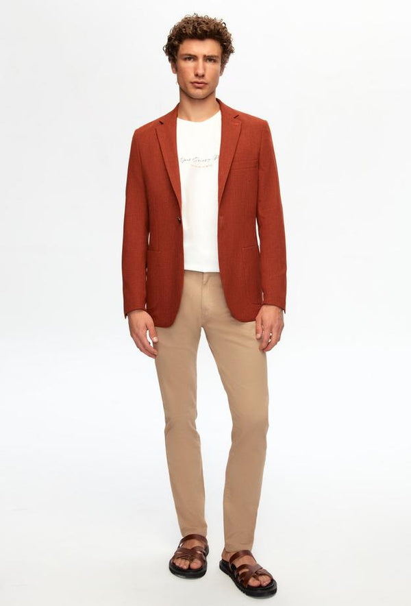 Twn Slim Fit Brown Dobby Fabric Jacket-D'S DAMAT ONLINE