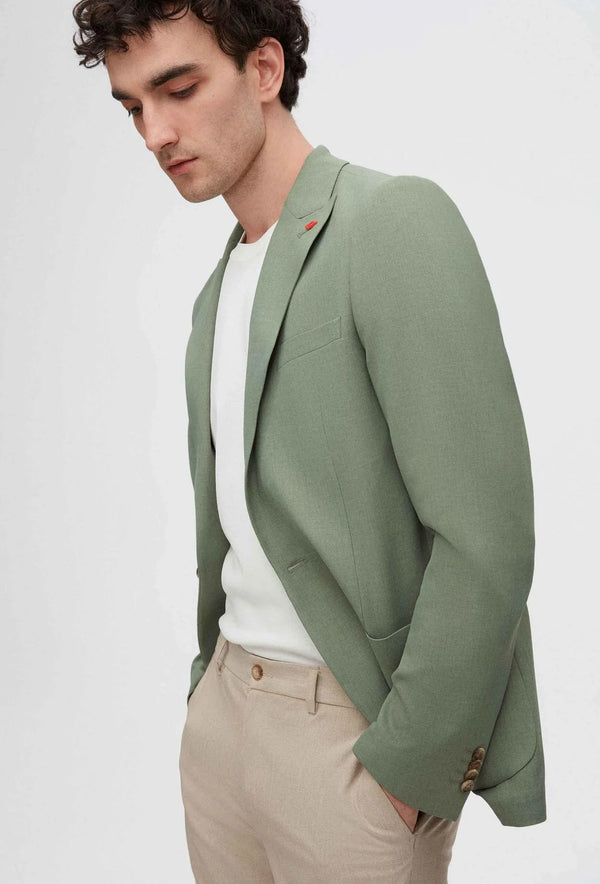 Twn Slim Fit Green Dobby Fabric Jacket